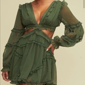 Ruffle Cut-Out Midi Dress